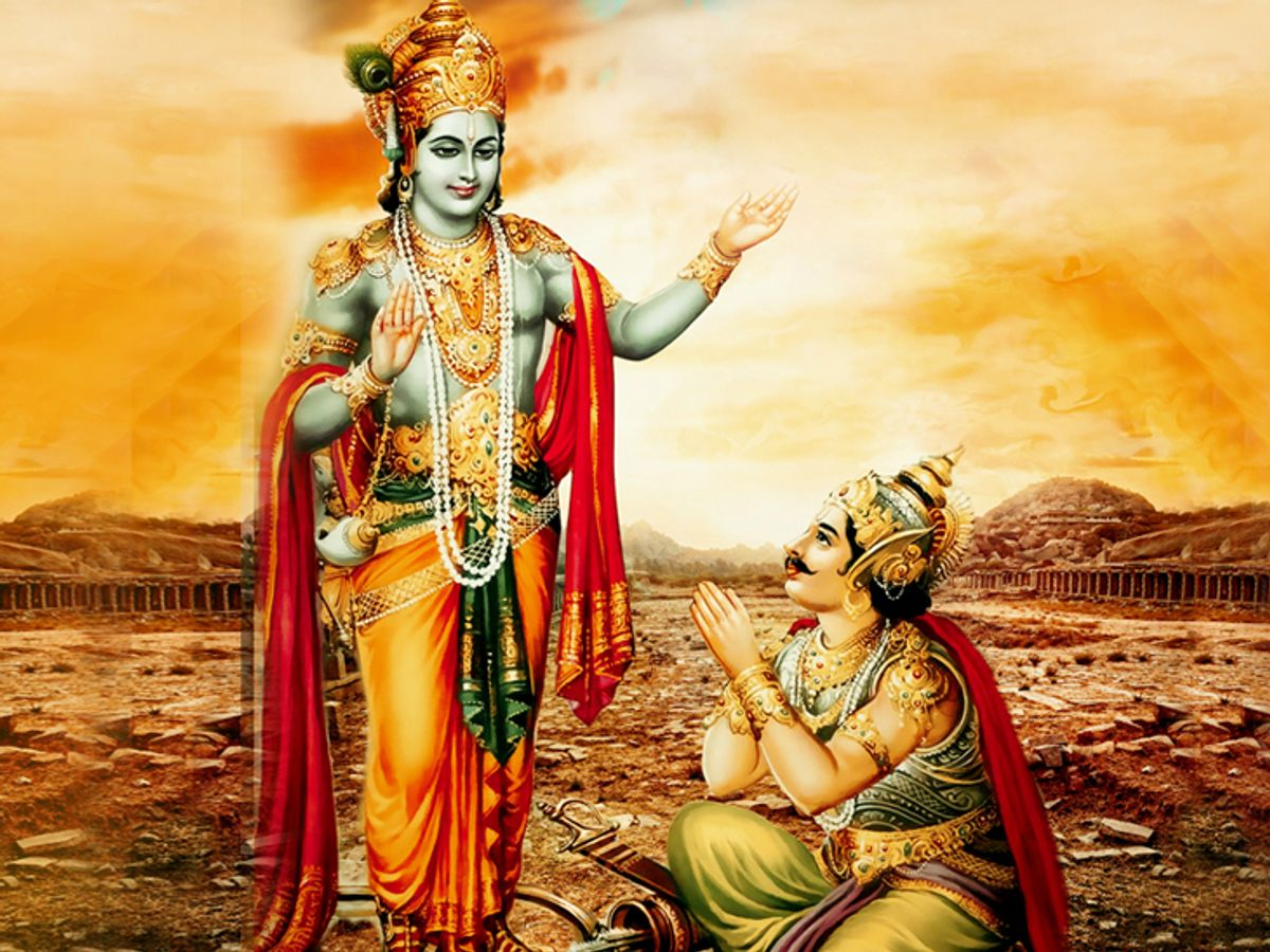Lord Krishna giving Gita Upadesh to Arjuna